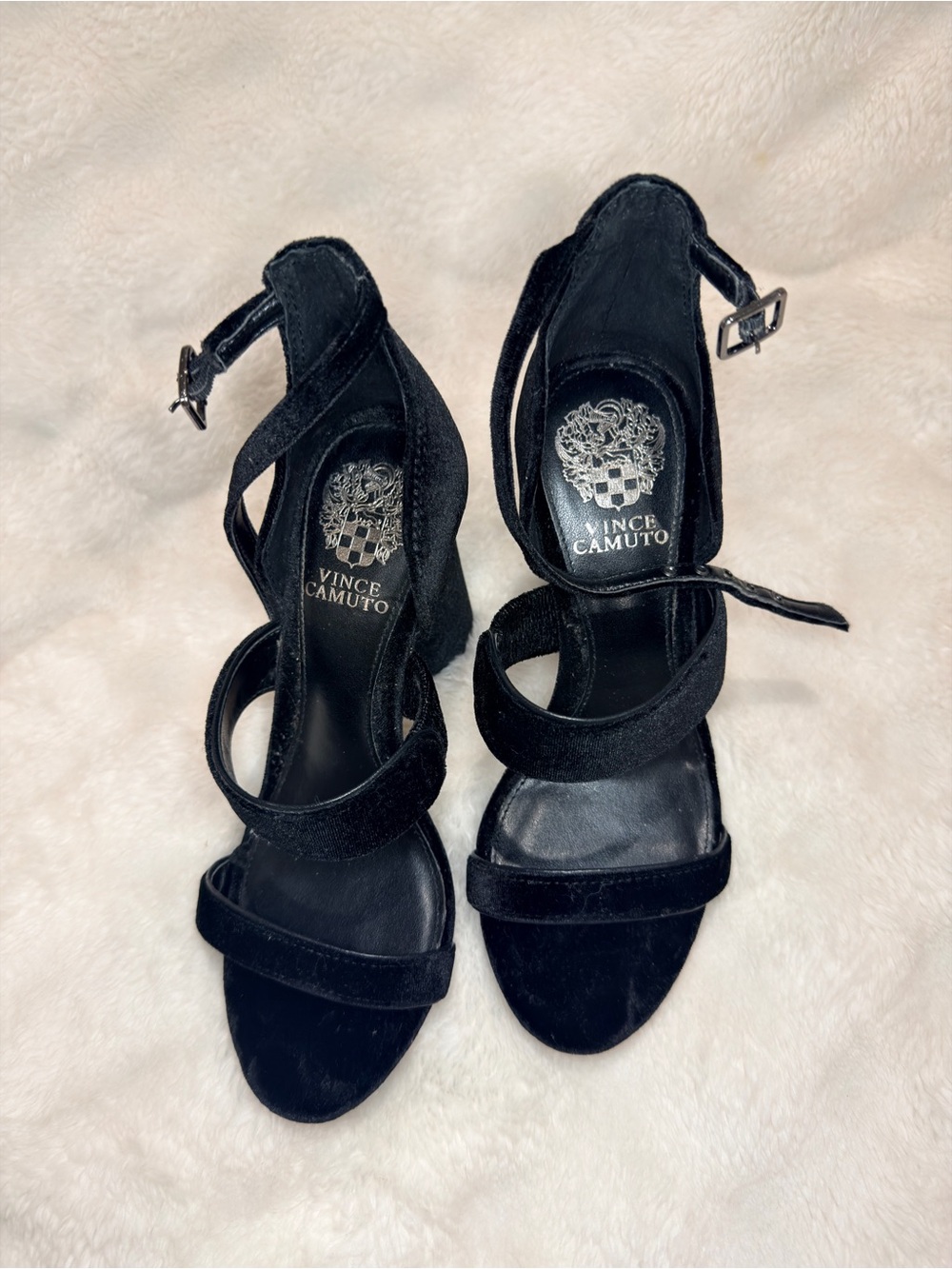 Vince Camuto Black Suede Strappy Block Heels